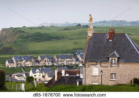 Stock Image - France, Normandy Region, Calvados Department, D-Day Beaches Area, Port en Bessin, elevated town view. Fotosearch