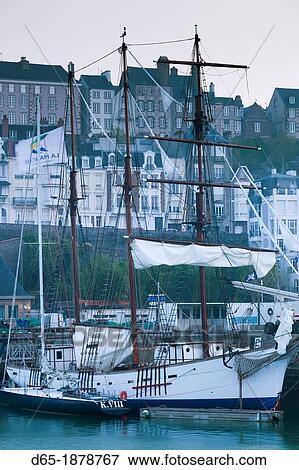 France, Normandy Region, Manche Department, Granville, port view with La Marite sailing ship, dawn View Large Photo Image Stock Photo - France, Normandy Region, Manche Department, Granville, port view with La Marite sailing ship, dawn. Fotosearch