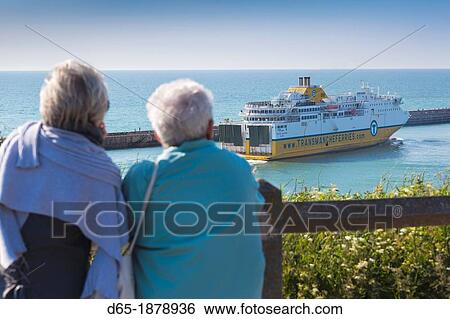 France, Normandy Region, Seine-Maritime Department, Dieppe, elevated view of English Channel ferry, with visitors, NR View Large Photo Image Stock Photograph - France, Normandy Region, Seine-Maritime Department, Dieppe, elevated view of English Channel ferry, with visitors, NR. Fotosearch