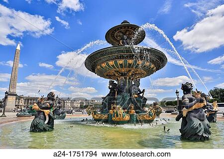 Picture - France, Paris City, Concorde Square Fountain of Mars, Luxor Obelisc. Fotosearch