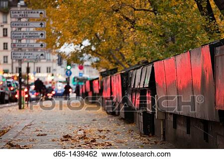 Stock Image - France, Paris, Left Bank, Quai St-Michel, bookseller stalls in the morning. Fotosearch