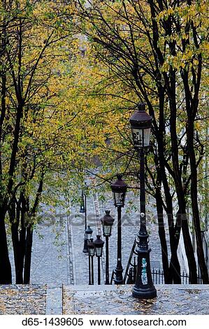 France, Paris, Montmartre, rue de Foyatier steps to the Place du Sacre Coeur, autumn View Large Photo Image Stock Photography - France, Paris, Montmartre, rue de Foyatier steps to the Place du Sacre Coeur, autumn. Fotosearch