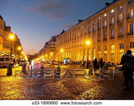 France, Paris, Street at night View Large Photo Image Stock Image - France, Paris, Street at night. Fotosearch