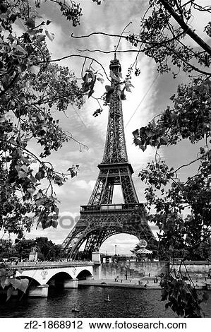 Stock Image - France, Paris, The Eiffel tower and the Seine. Fotosearch