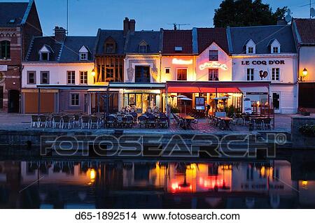 France, Picardy Region, Somme Department, Amiens, Quartier St-Leu, restaurants along the Somme River, dusk View Large Photo Image Picture - France, Picardy Region, Somme Department, Amiens, Quartier St-Leu, restaurants along the Somme River, dusk. Fotosearch