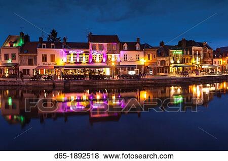 France, Picardy Region, Somme Department, Amiens, Quartier St-Leu, restaurants along the Somme River, dusk View Large Photo Image Stock Photo - France, Picardy Region, Somme Department, Amiens, Quartier St-Leu, restaurants along the Somme River, dusk. Fotosearch