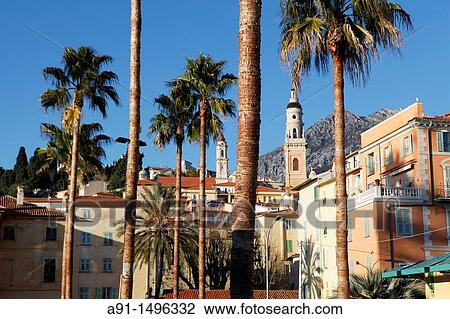 Stock Image - France, Provence, Alpes Maritimes 06, Cote d? azur, city of Menton at seaside. Fotosearch
