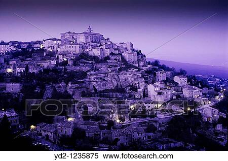France, Provence, Gordes, Hilltop village at night View Large Photo Image Stock Photography - France, Provence, Gordes, Hilltop village at night. Fotosearch