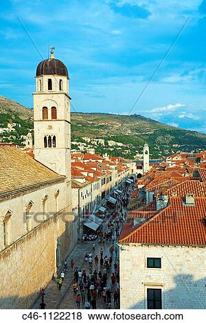 Franciscan Monastery. Placa Stradun main street. Old medieval city. Dubrovnik. Dalmatian coast. Croatia. View Large Photo Image Stock Photo - Franciscan Monastery. Placa Stradun main street. Old medieval city. Dubrovnik. Dalmatian coast. Croatia.. Fotosearch