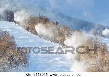 Franconia Notch State Park - Snow making at Cannon Mountains in the White Mountains, New Hampshire USA. View Large Photo Image Stock Photography - Franconia Notch State Park - Snow making at Cannon Mountains in the White Mountains, New Hampshire USA.. Fotosearch