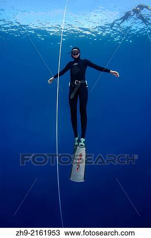 Stock Image - Freediver, Mediterranean Sea, Kash, Turkey.. Fotosearch