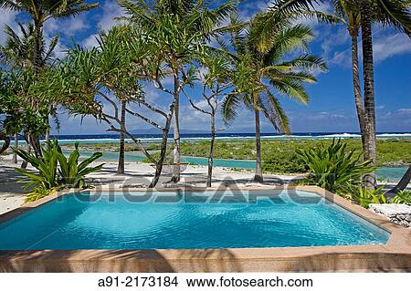 Picture - French Polynesia, Leeward archipelago, Bora Bora island, Luxury Hotel resort Saint-Regis, private swimming pool. Fotosearch