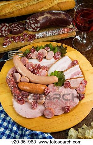 French sausages ham bacon and salami, french cuisine, french food, french cooking, france View Large Photo Image Stock Image - French sausages ham bacon and salami, french cuisine, french food, french cooking, france. Fotosearch