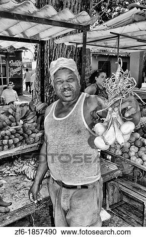 Stock Image - Fresh market for fruits in local park in Santiago de Las Vegas outside of Havana Cuba. Fotosearch