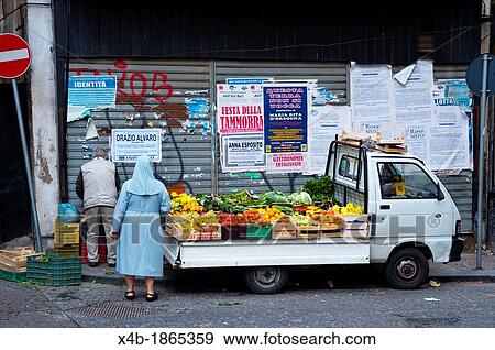 Stock Photo - Fresh produce stall centro storico old town Naples city La Campania region southern Italy Europe. Fotosearch