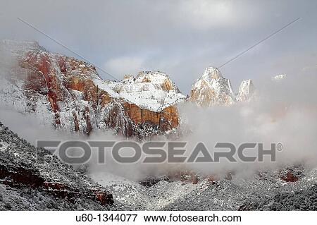 Fresh snow covers the Towers of Virgin at Zion National Park, Utah, USA View Large Photo Image Stock Photo - Fresh snow covers the Towers of Virgin at Zion National Park, Utah, USA. Fotosearch
