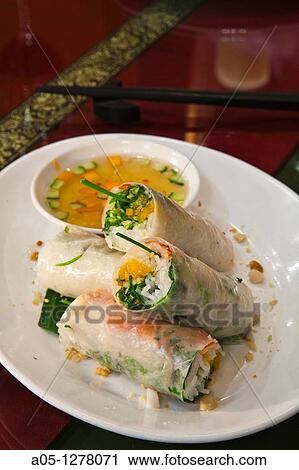 Fresh spring rolls with prawn and mango Wild Lotus style Wild Lotus Restaurant Hanoi Vietnam. View Large Photo Image Stock Image - Fresh spring rolls with prawn and mango Wild Lotus style Wild Lotus Restaurant Hanoi Vietnam.. Fotosearch