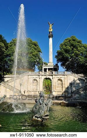 Stock Image - Friedensengel, Angel of Peace Monument, Munich, M? nchen, Bavaria, Germany, Europe. Fotosearch