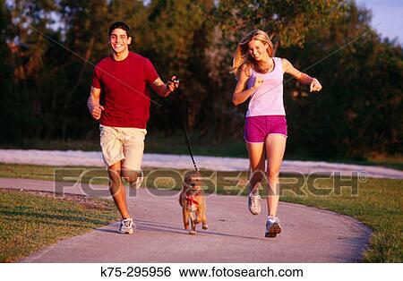 friends jogging with pet dog View Large Photo Image Stock Photograph - friends jogging with pet dog. Fotosearch