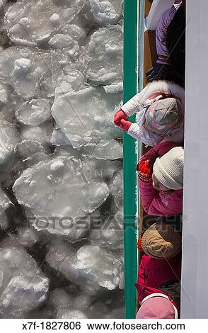 Stock Photograph - Frozen sea from sightseeing icebreaker, Aurora ship 1, Abashiri, Hokkaido, Japan. Fotosearch