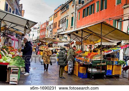 Stock Image - Fruit market Colori street Venice, Italy. Fotosearch