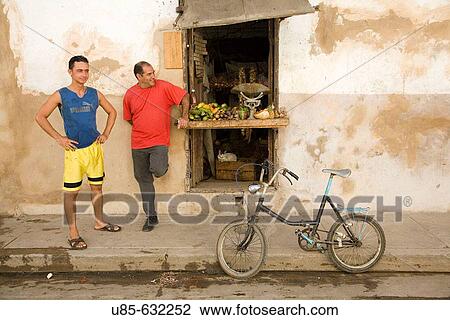 Stock Image - Fruits and vegetable shop. Gibara. Holgu? n. Cuba.. Fotosearch
