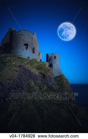 Full moon over the ruins of Dunluce Castle, Norhtern Ireland, Europe View Large Photo Image Stock Photo - Full moon over the ruins of Dunluce Castle, Norhtern Ireland, Europe. Fotosearch