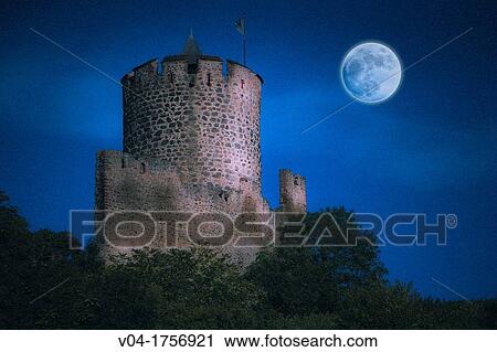 Full moon over the ruins of the castle of Kaysersberg, Alsace, France, Europe View Large Photo Image Stock Image - Full moon over the ruins of the castle of Kaysersberg, Alsace, France, Europe. Fotosearch