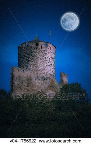 Full moon over the ruins of the castle of Kaysersberg, Alsace, France, Europe View Large Photo Image Stock Image - Full moon over the ruins of the castle of Kaysersberg, Alsace, France, Europe. Fotosearch
