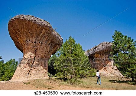 Stock Image - ? Fungi? rock formations, Ciudad Encantada. Cuenca province, Castilla-La Mancha, Spain. Fotosearch