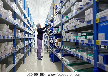 Picture - Fungible medical material and medicines storage, surgical block. Hospital Policlinica Gipuzkoa, San Sebastian, Donostia, Euskadi, Spain. Fotosearch