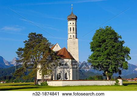 Fussen, Allgau, St Coloman Church, Romantische Strasse, Romantic Road, Bavaria, Germany, Europe View Large Photo Image Stock Image - Fussen, Allgau, St Coloman Church, Romantische Strasse, Romantic Road, Bavaria, Germany, Europe. Fotosearch