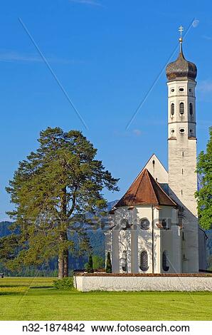 Fussen, Allgau, St Coloman Church, Romantische Strasse, Romantic Road, Bavaria, Germany, Europe View Large Photo Image Stock Image - Fussen, Allgau, St Coloman Church, Romantische Strasse, Romantic Road, Bavaria, Germany, Europe. Fotosearch