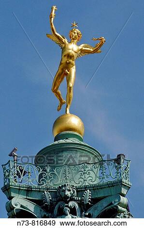 G? nie de la Libert? statue on the top of the July Column in Place de la Bastille, Paris, France View Large Photo Image Stock Photo - G? nie de la Libert? statue on the top of the July Column in Place de la Bastille, Paris, France. Fotosearch