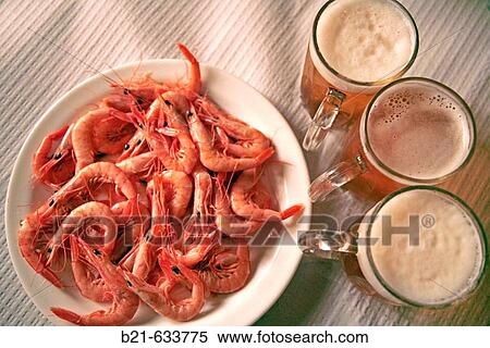 ? Gambas cocidas?, shrimps and beer. Food. Spain. View Large Photo Image Stock Photography - ? Gambas cocidas?, shrimps and beer. Food. Spain.. Fotosearch