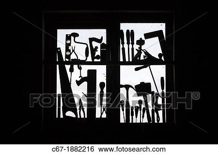 Garden tools in potting shed window View Large Photo Image Stock Photograph - Garden tools in potting shed window. Fotosearch