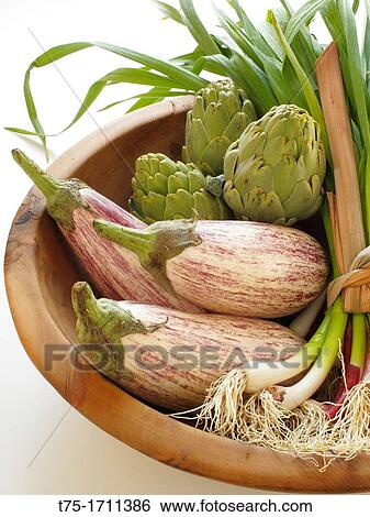 Garlic, artichokes and aubergines View Large Photo Image Stock Photograph - Garlic, artichokes and aubergines. Fotosearch