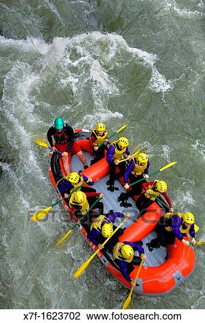 Stock Image - Garona river, near Les village Rafting, Aran Valley, Pyrenees, Lleida province, Catalonia, Spain. Fotosearch