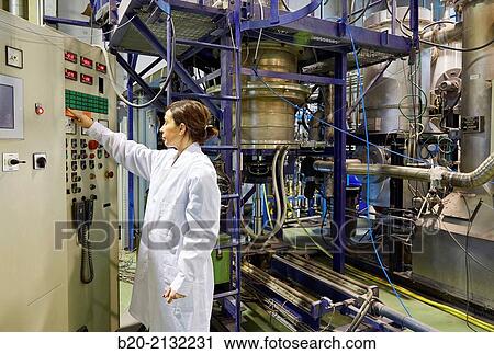 Stock Image - Gasometer. Gasification equipment. Thermal processing of biomass for bioenergy. Energy and Environment Division. Tecnalia Research and Innovation. Donostia. San Sebastian. Gipuzkoa. Basque Country. Spain. Europe.. Fotosearch