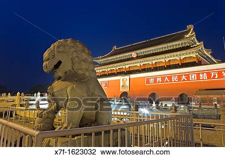 Stock Image - Gate of Heavenly Peace with Portrait of Mao Ze Dong, in Tiananmen Square, Beijing, China. Fotosearch
