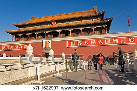 Gate of Heavenly Peace with Portrait of Mao Ze Dong, in Tiananmen Square, Beijing, China View Large Photo Image Stock Photo - Gate of Heavenly Peace with Portrait of Mao Ze Dong, in Tiananmen Square, Beijing, China. Fotosearch