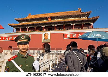 Gate of Heavenly Peace with Portrait of Mao Ze Dong, in Tiananmen Square, Beijing, China View Large Photo Image Stock Photo - Gate of Heavenly Peace with Portrait of Mao Ze Dong, in Tiananmen Square, Beijing, China. Fotosearch