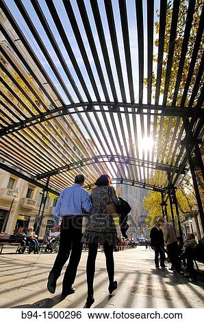 Stock Photograph - Gaudi avenue. Sagrada Familia neighborhood. Eixample district, Barcelona, Catalonia, Spain.. Fotosearch
