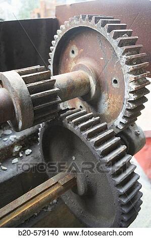 Stock Image - Gears of wrought iron press. Futuro Museo del Hierro Vasco, Fundaci? n Lenbur, Legazpi, Gipuzkoa, Euskadi. Spain.. Fotosearch