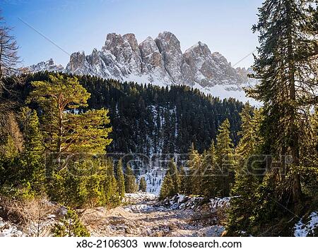 Geisler Mountain Range or Gruppo delle Odle Mountain Range in the valley of Villnoess in South Tyrol (alto adige) after a snowstorm in late fall. The Geisler Mtn. Range is part of the UNESCO world heritage dolomites. View Large Photo Image Stock Image - Geisler Mountain Range or Gruppo delle Odle Mountain Range in the valley of Villnoess in South Tyrol (alto adige) after a snowstorm in late fall. The Geisler Mtn. Range is part of the UNESCO world heritage dolomites.. Fotosearch