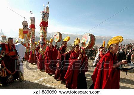 Gelug (Yellow Hat sect) monks procession, Gerdeng Tibetan Monastery in Aba, Sichuan, China View Large Photo Image Stock Image - Gelug (Yellow Hat sect) monks procession, Gerdeng Tibetan Monastery in Aba, Sichuan, China. Fotosearch