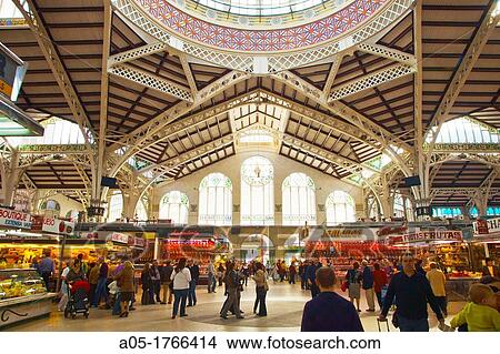 Picture - General view of the inside of the Central Market Valencia Comunidad Valenciana Spain.. Fotosearch