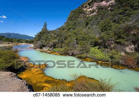 Geo Thermal area Wai-O-Tapu North Island New Zealand View Large Photo Image Stock Photography - Geo Thermal area Wai-O-Tapu North Island New Zealand. Fotosearch
