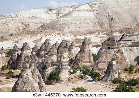 Stock Image - geological formations, area of zelve, landscape, cappadocia, anatolia, turkey, asia. Fotosearch
