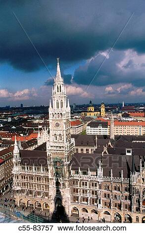 Germany. Bavaria. Munich. New Town Hall. Theatiner church. View from Peterskirche. View Large Photo Image Stock Photo - Germany. Bavaria. Munich. New Town Hall. Theatiner church. View from Peterskirche.. Fotosearch